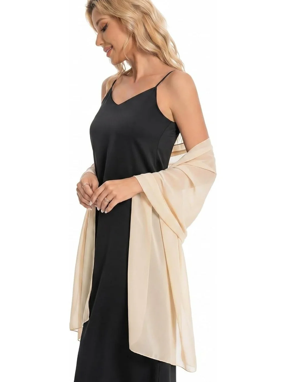Chiffon Evening Wrap Shawl - Champagne - Picture 2 of 2